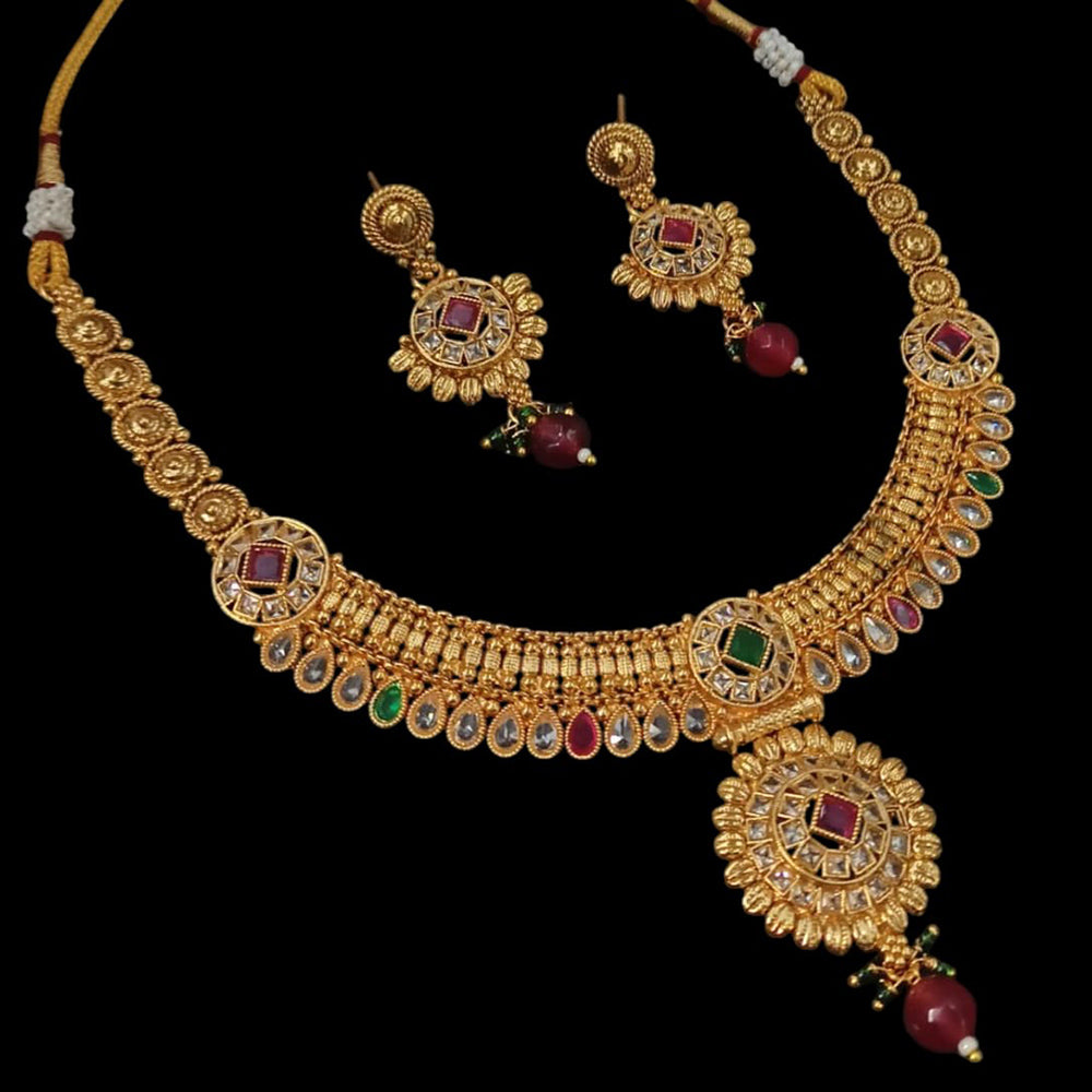 NAFJ Gold Plated Crystal Stone And Beads Necklace Set
