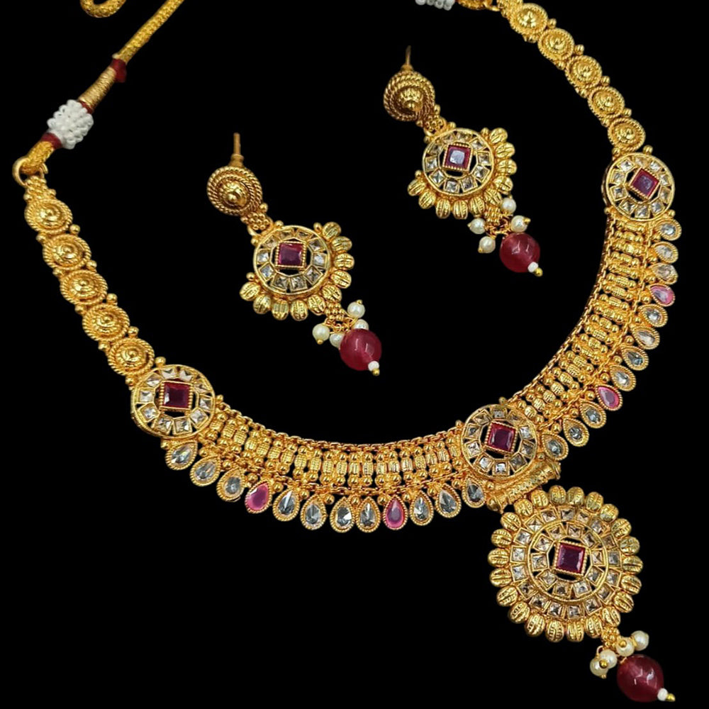 NAFJ Gold Plated Crystal Stone And Beads Necklace Set