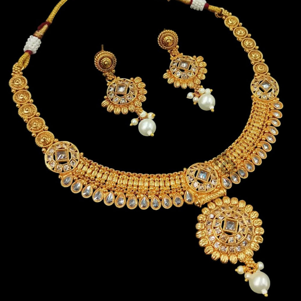 NAFJ Gold Plated Crystal Stone And Beads Necklace Set