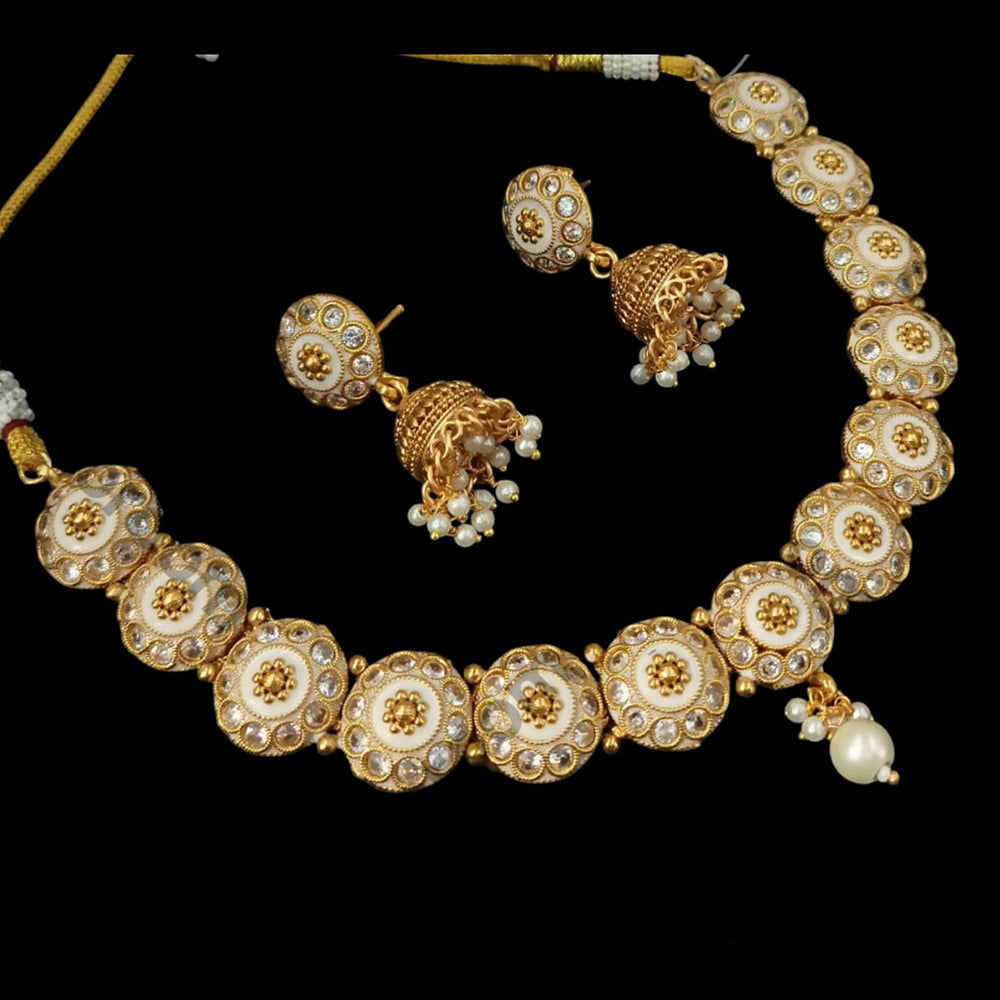 NAFJ Gold Plated Pota Stone And Beads Necklace Set