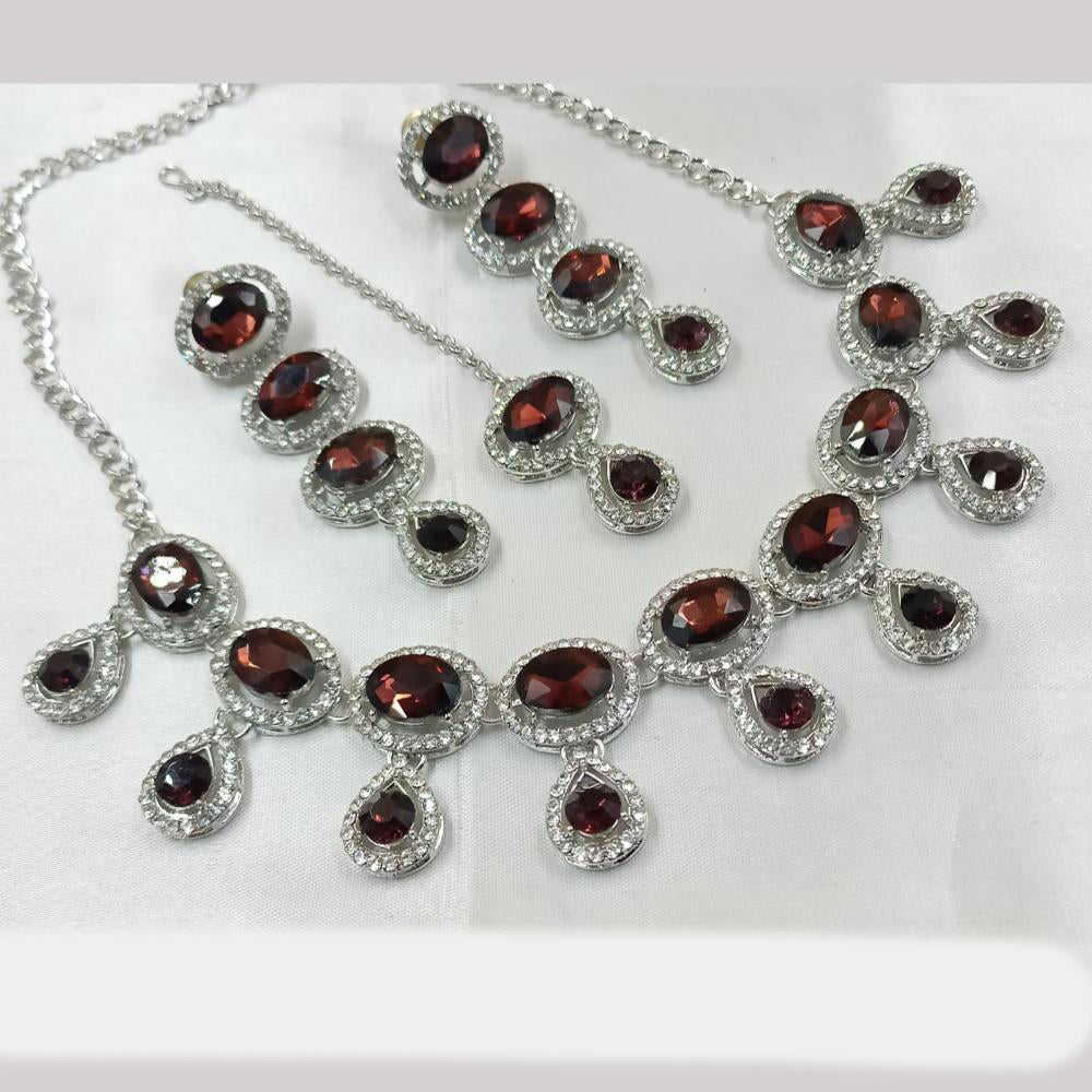 NAFJ Silver Plated Crystal Stone And Austrian Stone Necklace Set