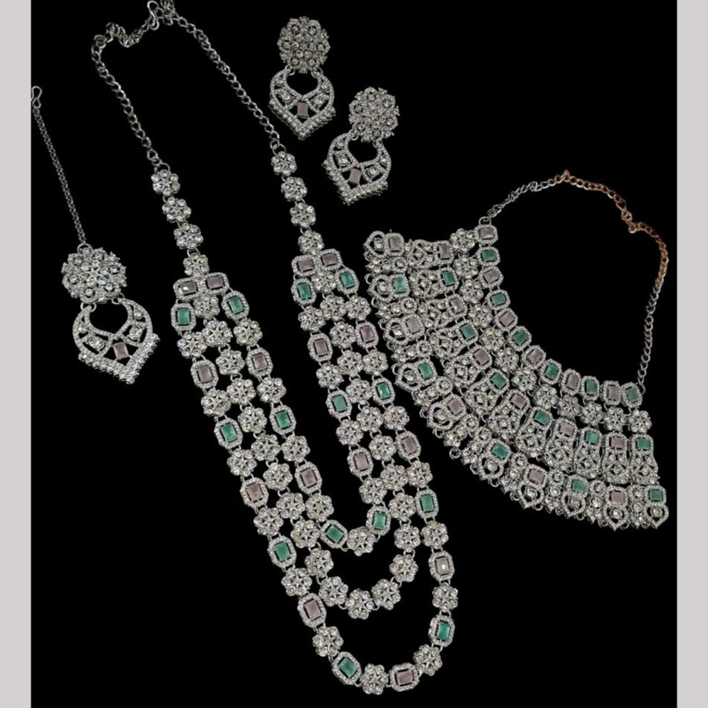 NAFJ Silver Plated Crystal Stone Necklace Combo Set