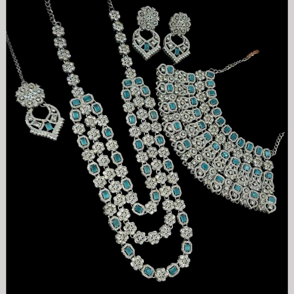 NAFJ Silver Plated Crystal Stone Necklace Combo Set