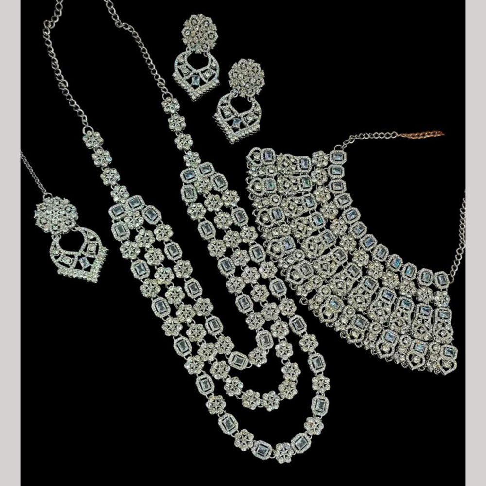 NAFJ Silver Plated Crystal Stone Necklace Combo Set