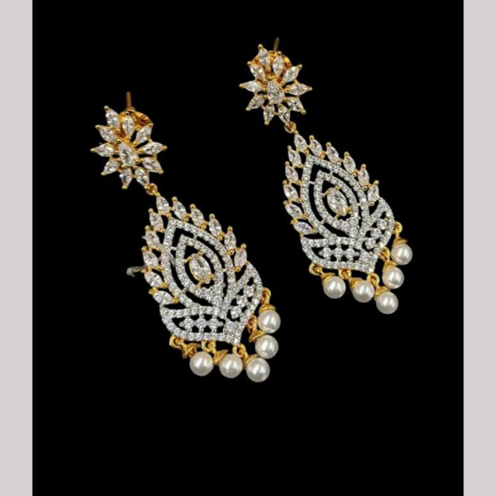 NAFJ Gold Plated American Diamonds And Pearls Dangler Earrings