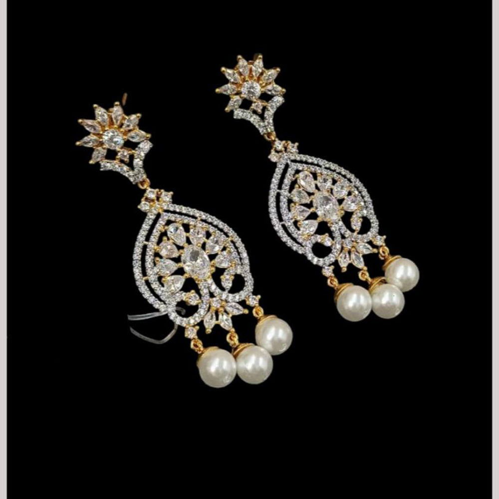 NAFJ Gold Plated American Diamonds And Pearls Dangler Earrings