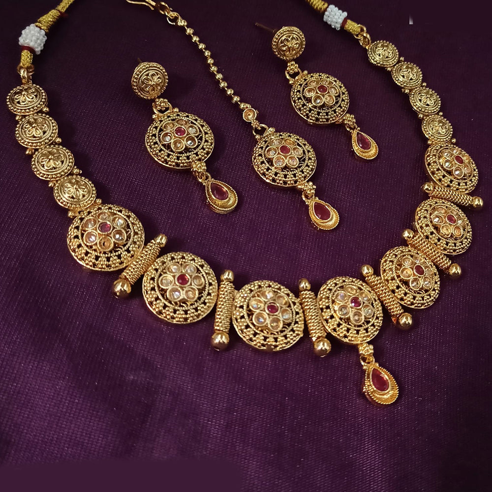 NAFJ Gold Plated Crystal Stone Necklace Set