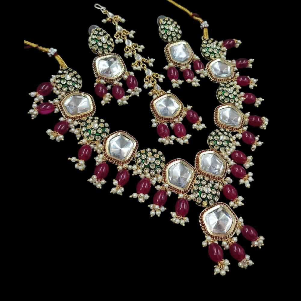 NAFJ Gold Plated Crystal Stone Pearl And Beads Necklace Set