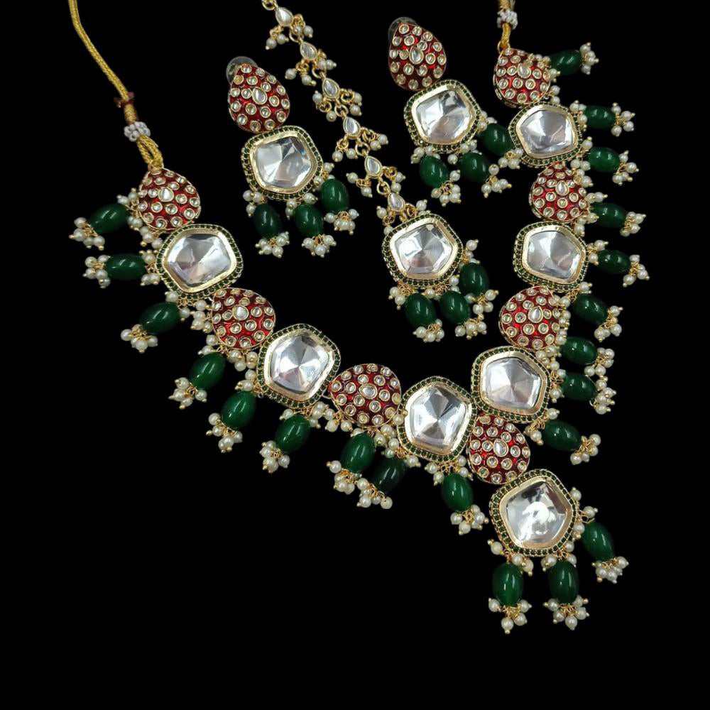 NAFJ Gold Plated Crystal Stone Pearl And Beads Necklace Set