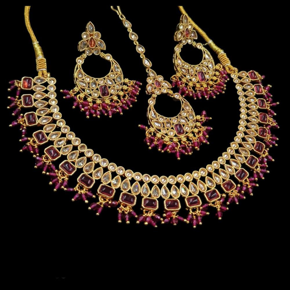 NAFJ Gold Plated Crystal Stone And Beads Necklace Set