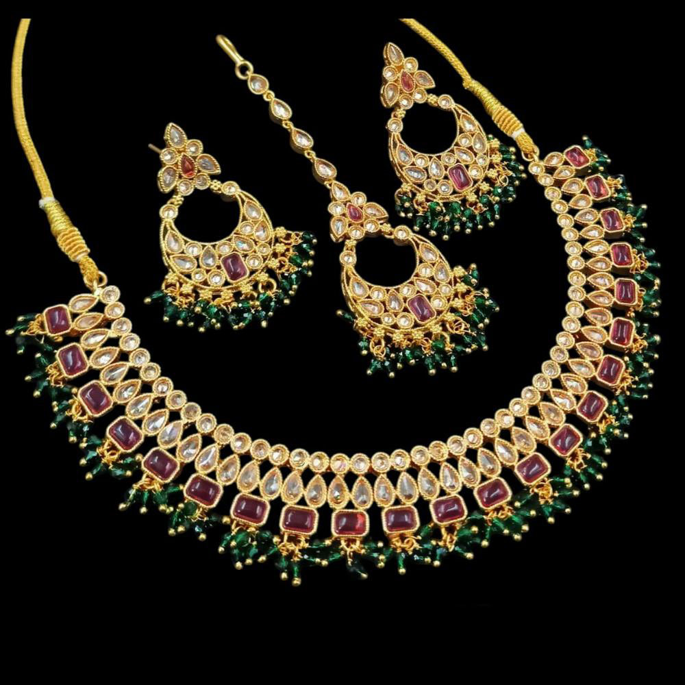 NAFJ Gold Plated Crystal Stone And Beads Necklace Set
