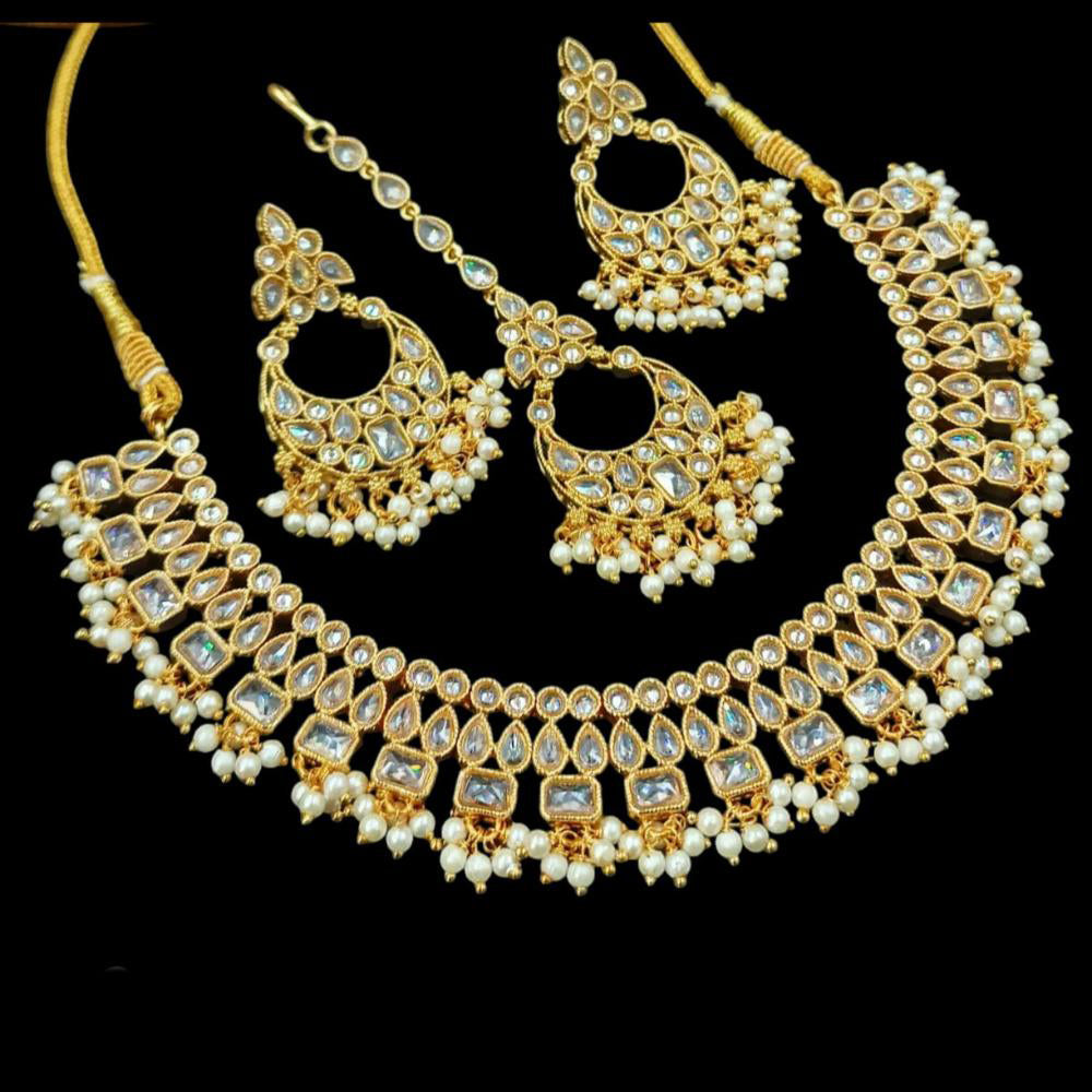 NAFJ Gold Plated Crystal Stone And Beads Necklace Set