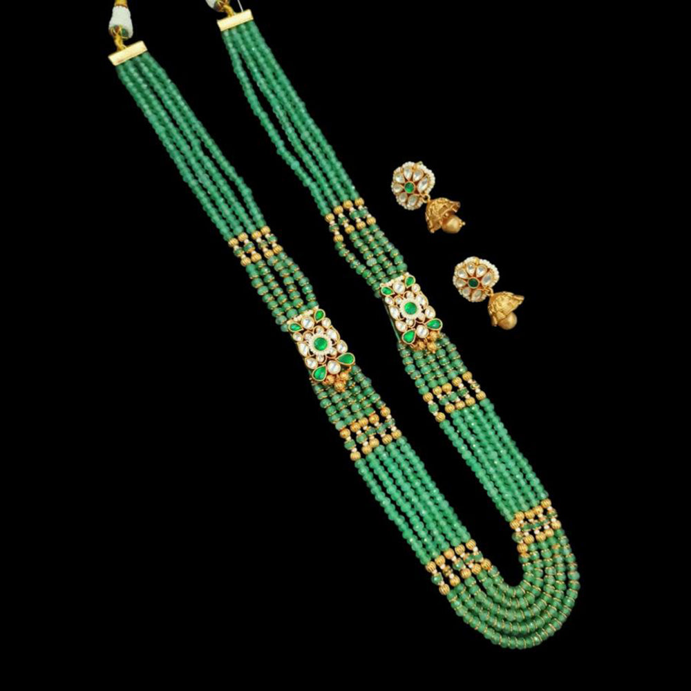 NAFJ Gold Plated Kundan Stone And Beads Necklace Set