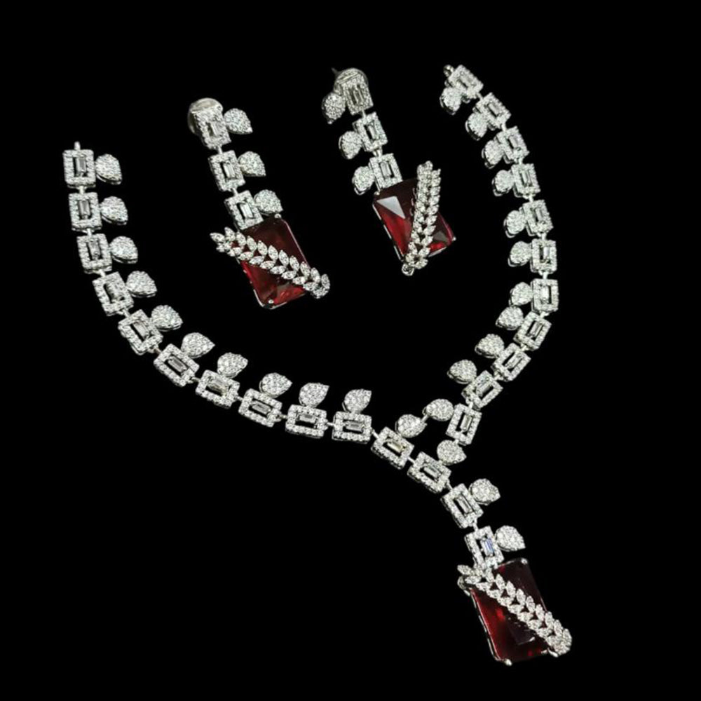 NAFJ Silver Plated American Diamond Necklace Set