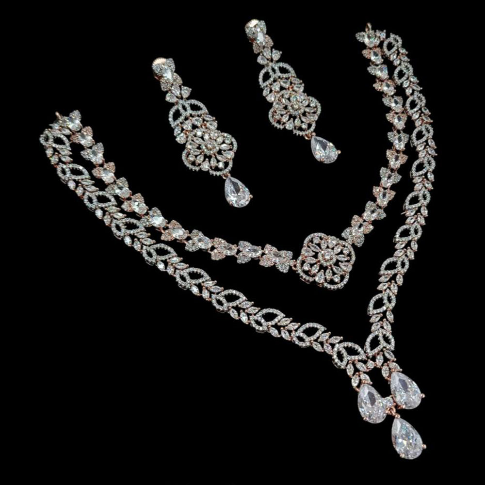 NAFJ Silver Plated American Diamond Necklace Set