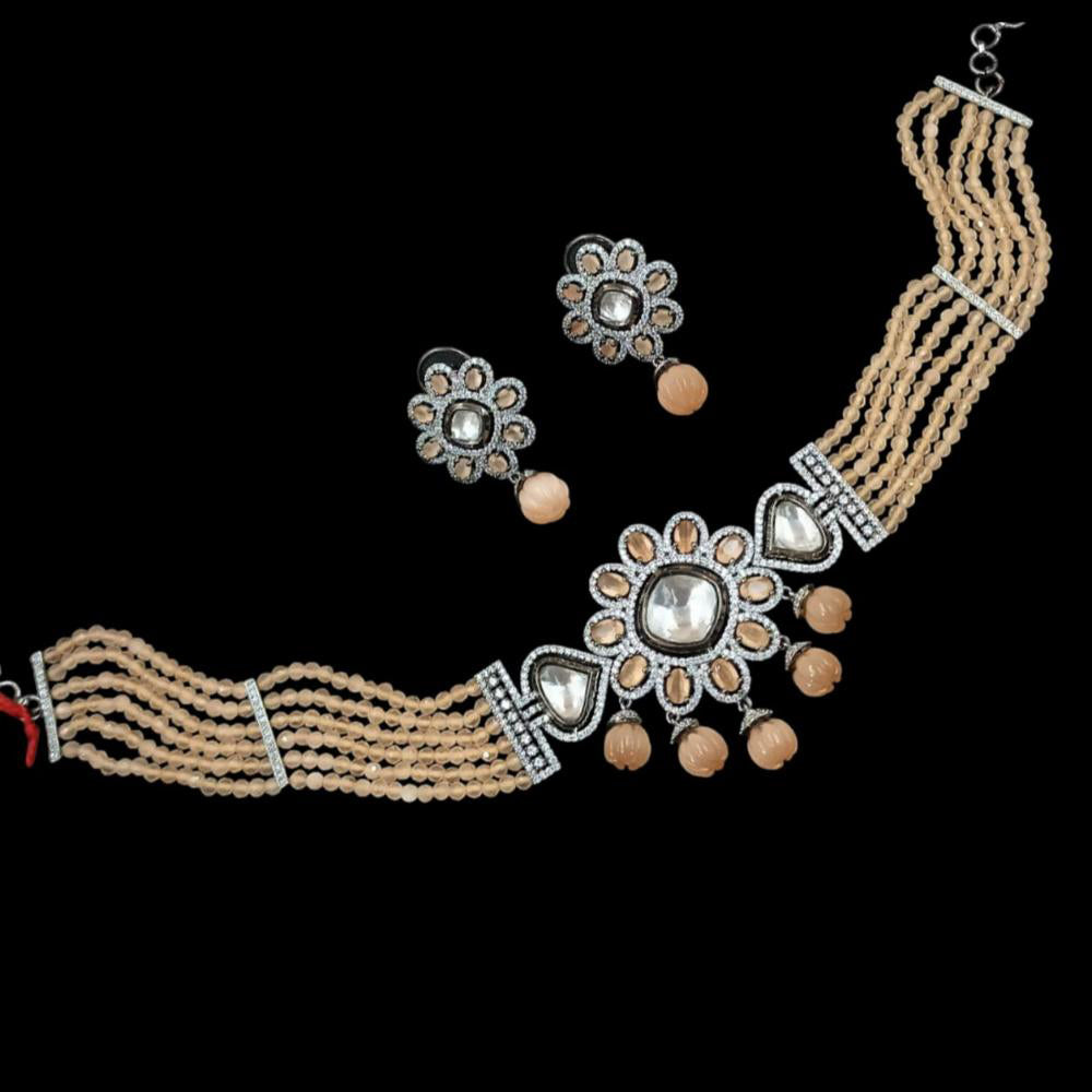 NAFJ Silver Plated American Diamond Choker Necklace Set