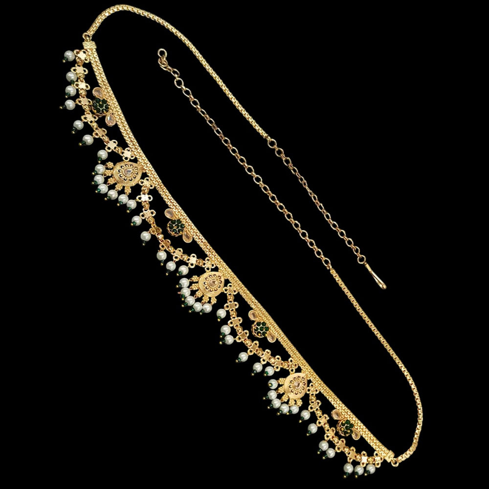 NAFJ Gold Plated Crystal Stone And Pearls Kamarbandh