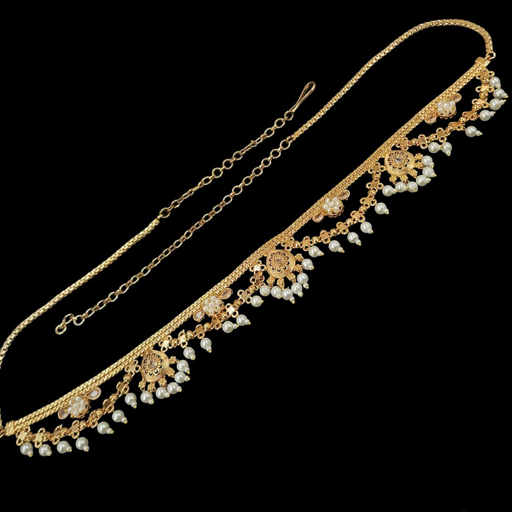 NAFJ Gold Plated Crystal Stone And Pearls Kamarbandh