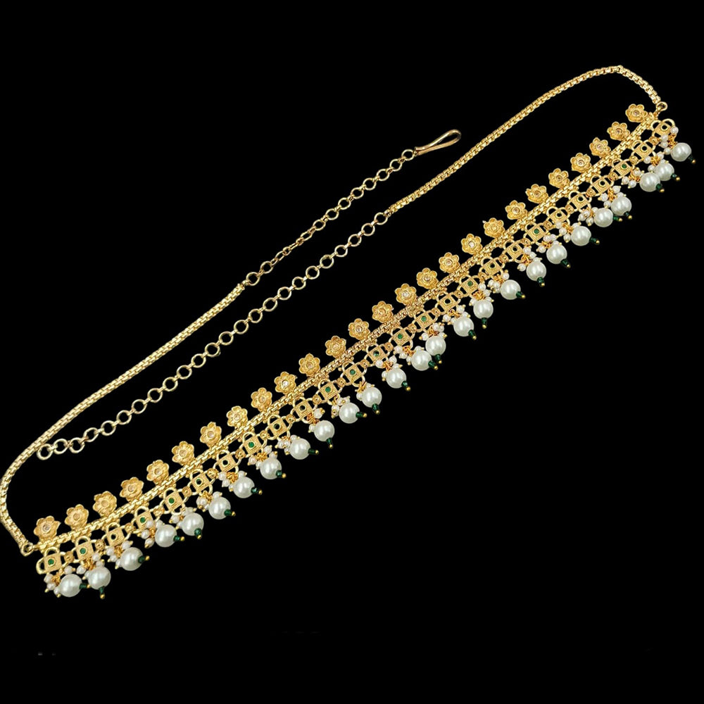 NAFJ Gold Plated Crystal Stone And Pearls Kamarbandh