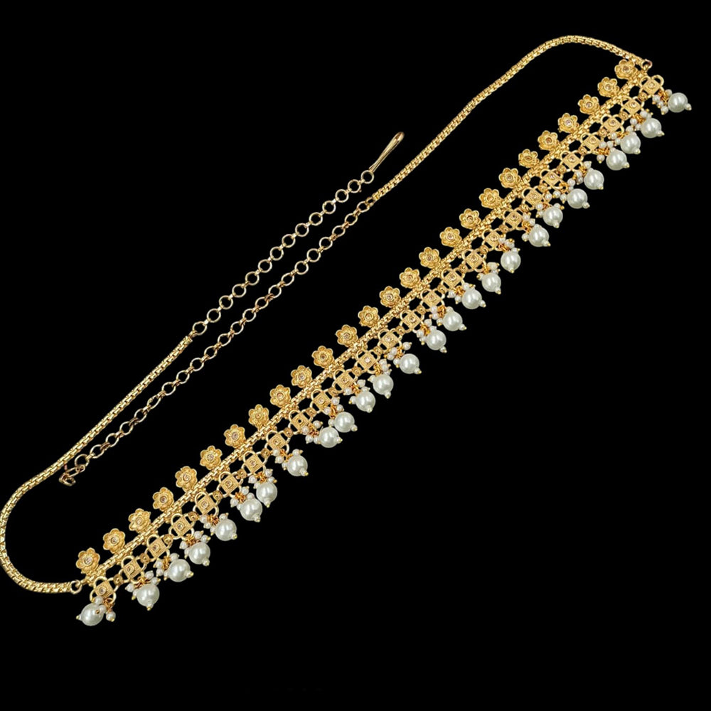 NAFJ Gold Plated Crystal Stone And Pearls Kamarbandh