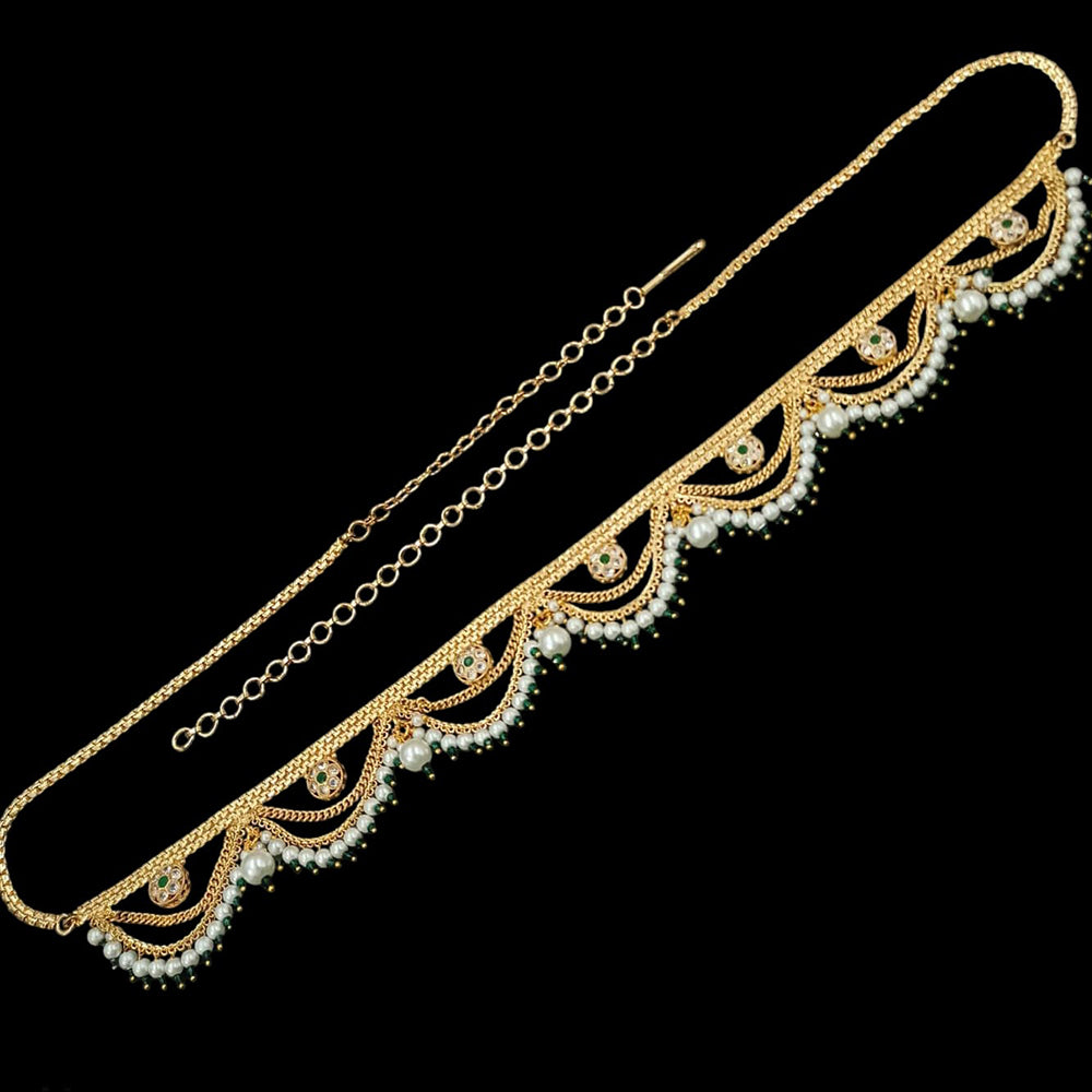 NAFJ Gold Plated Crystal Stone And Pearls Kamarbandh