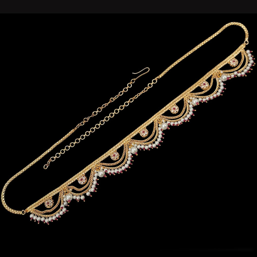 NAFJ Gold Plated Crystal Stone And Pearls Kamarbandh