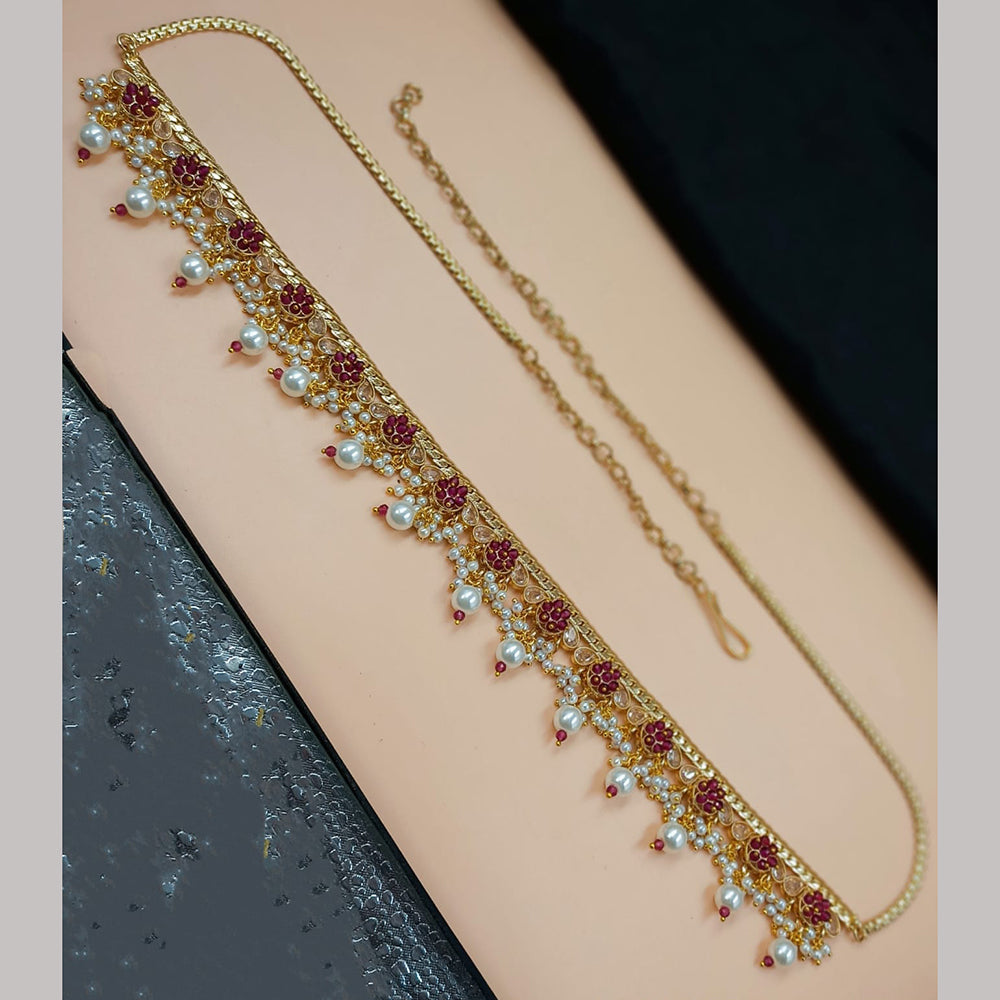 NAFJ Gold Plated Crystal Stone And Pearls Kamarbandh