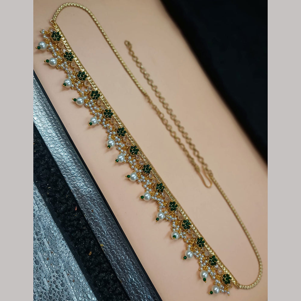 NAFJ Gold Plated Crystal Stone And Pearls Kamarbandh