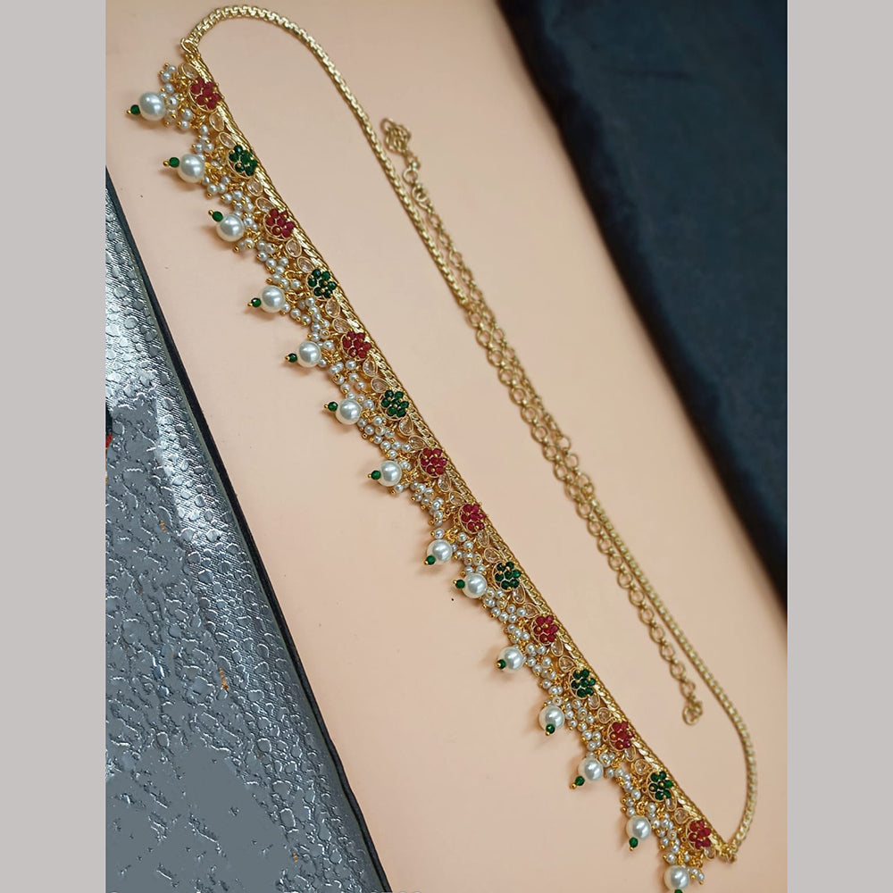 NAFJ Gold Plated Crystal Stone And Pearls Kamarbandh
