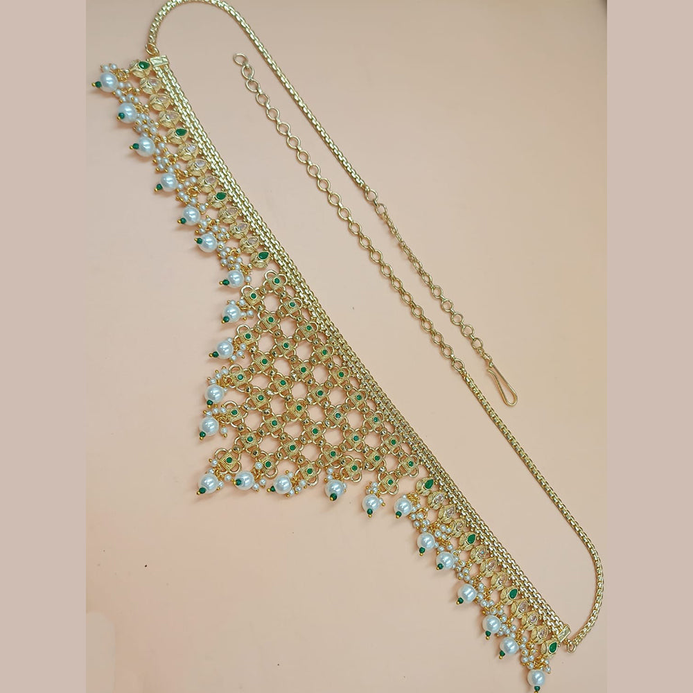 NAFJ Gold Plated Crystal Stone And Pearls Kamarbandh