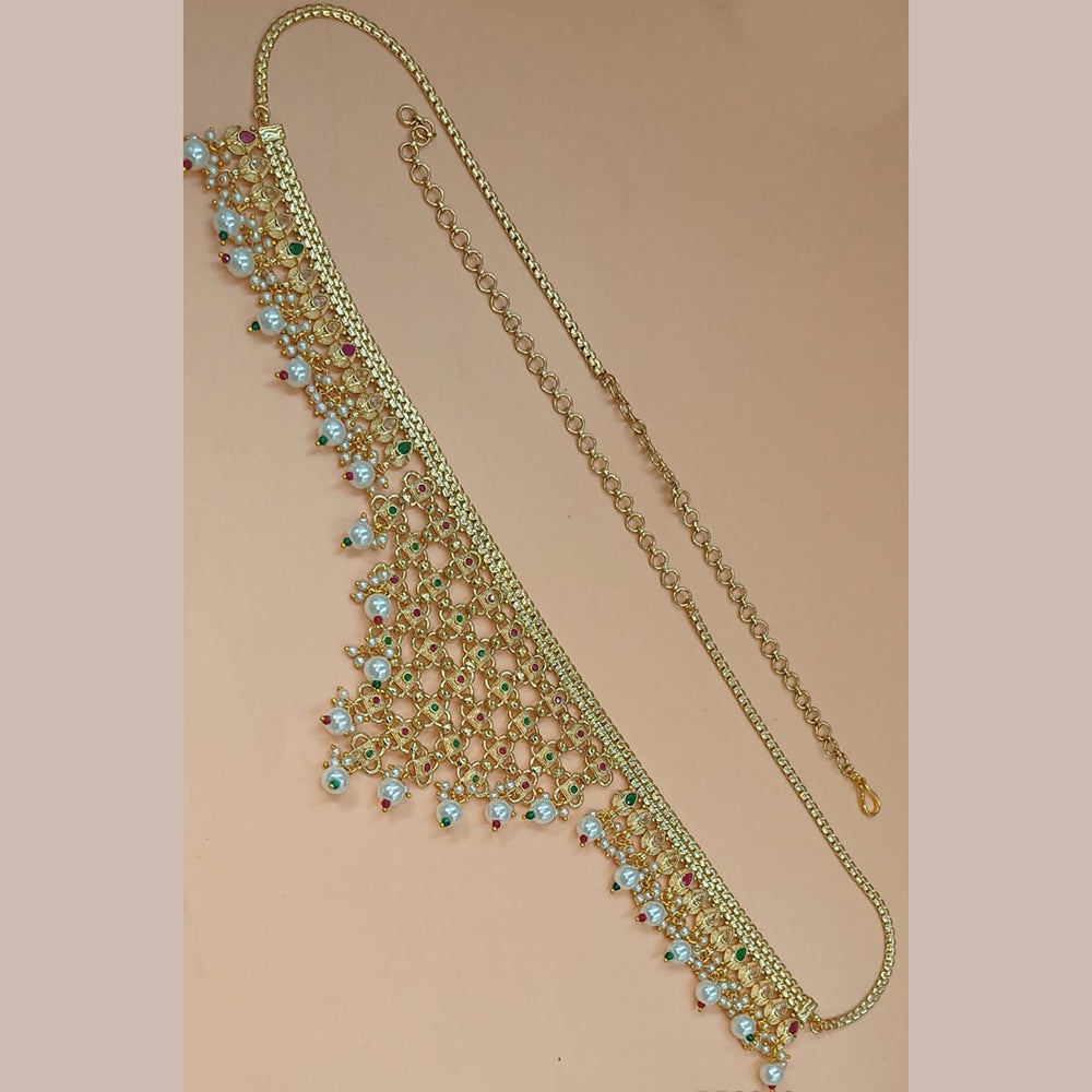 NAFJ Gold Plated Crystal Stone And Pearls Kamarbandh