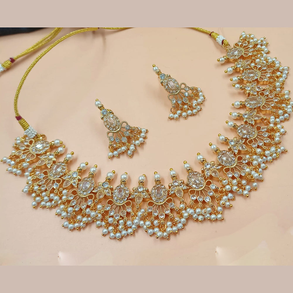 NAFJ Gold Plated Crystal Stone And Beads Necklace Set