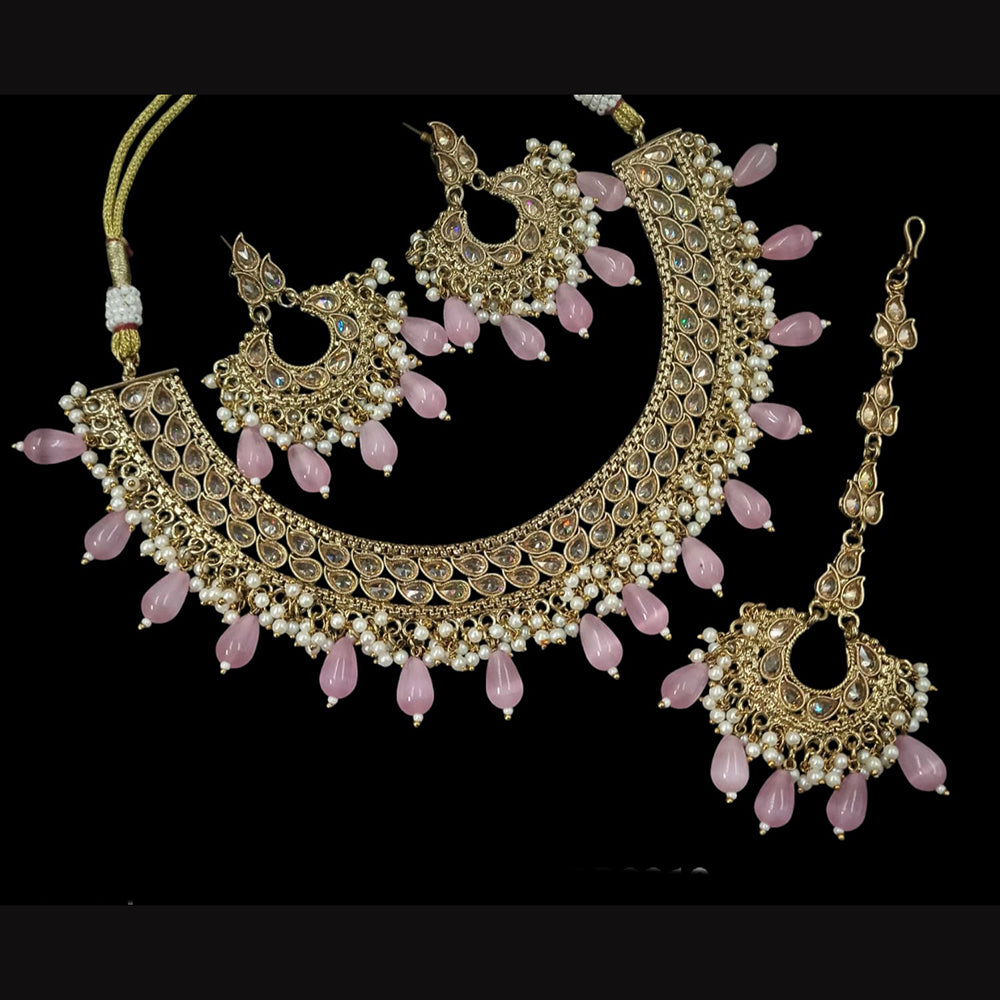 NAFJ Gold Plated Crystal Stone And Beads Necklace Set