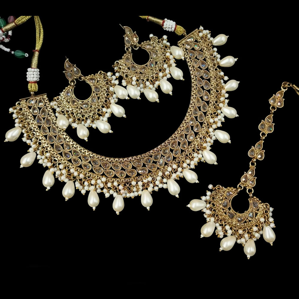 NAFJ Gold Plated Crystal Stone And Beads Necklace Set