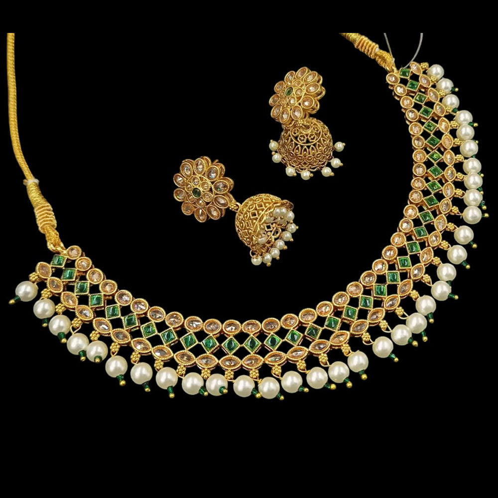 NAFJ Gold Plated Crystal Stone And Beads Necklace Set