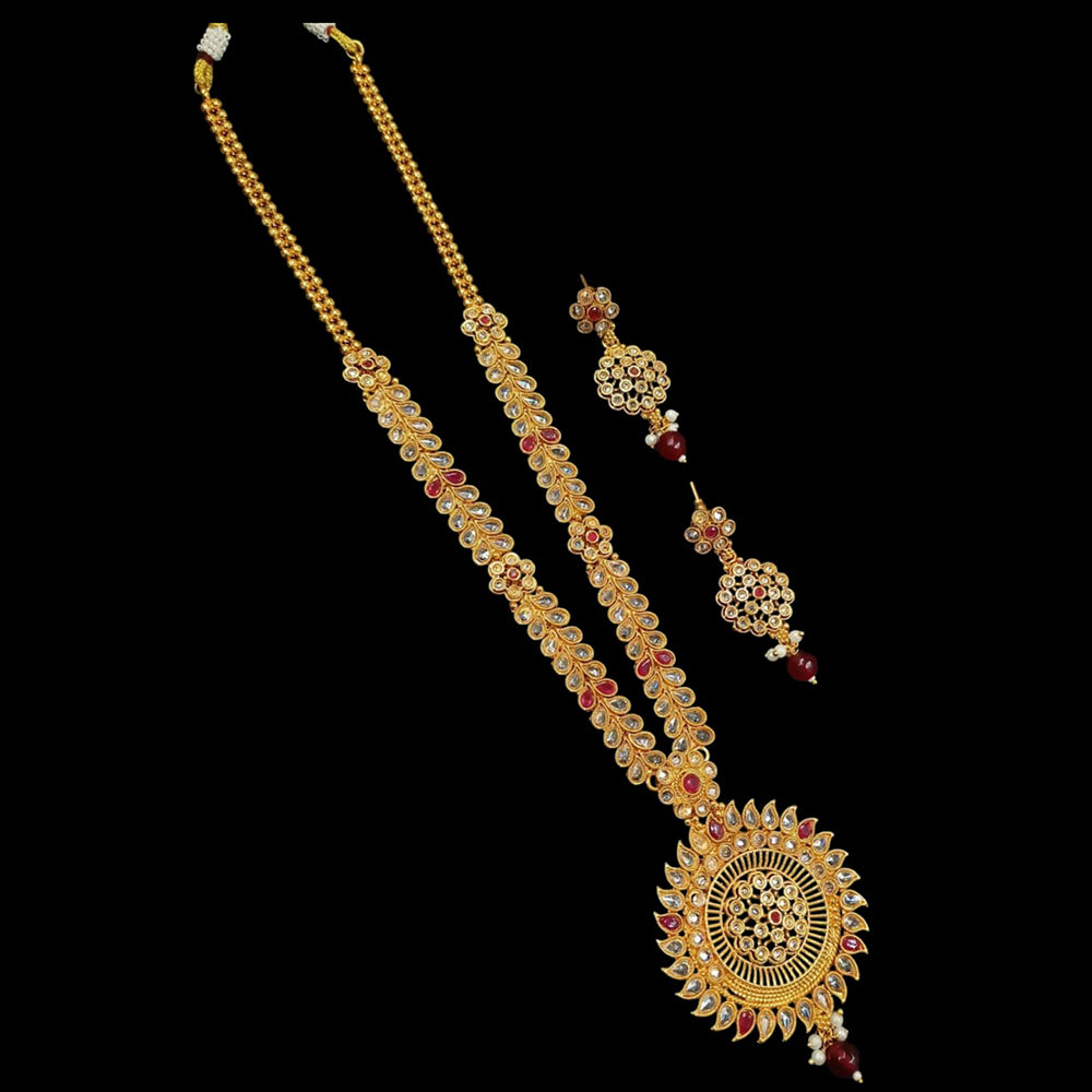 NAFJ Gold Plated Crystal Stone And Beads Long Necklace Set