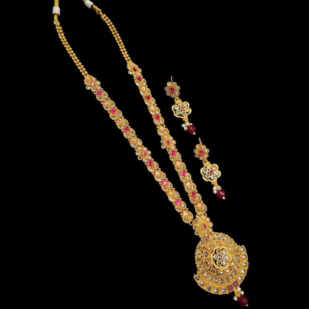 NAFJ Gold Plated Crystal Stone And Beads Long Necklace Set