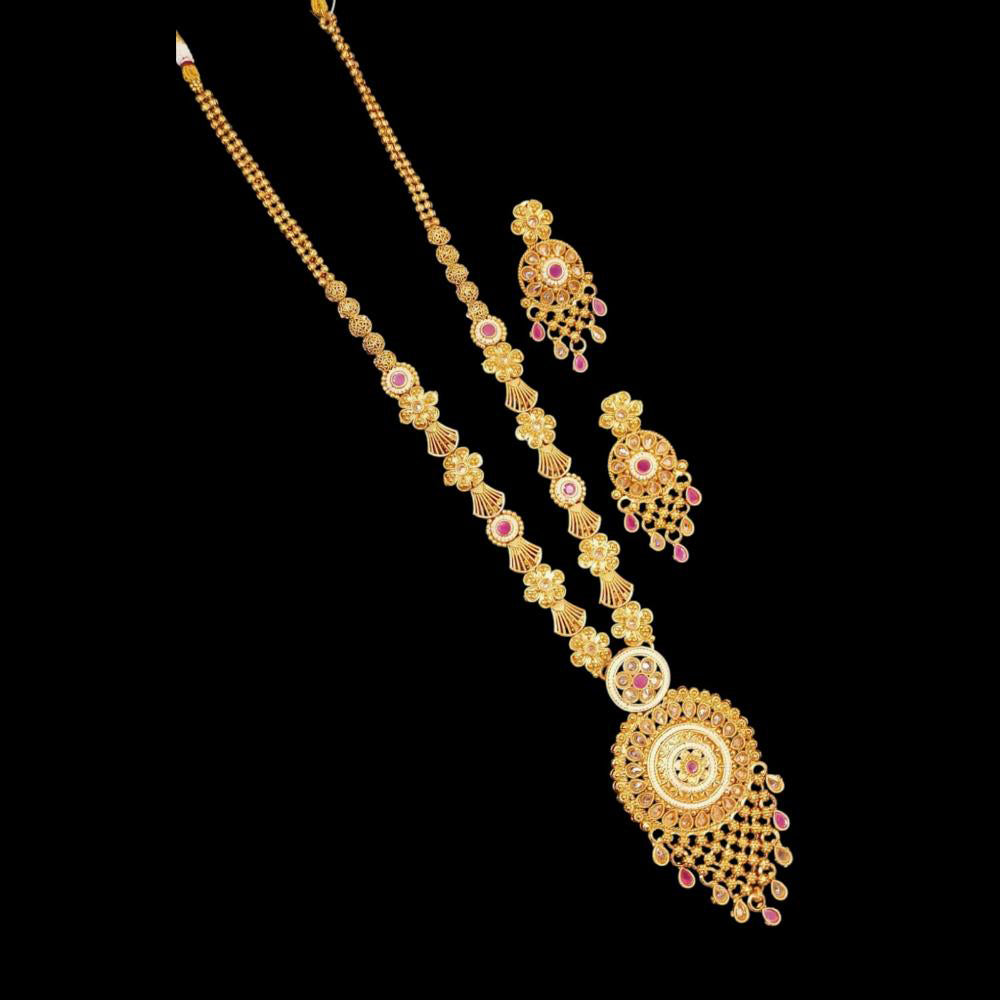 NAFJ Copper Gold Plated Pota Stone Long Necklace Set