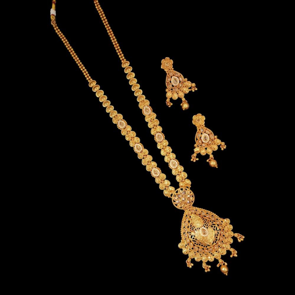 NAFJ Copper Gold Plated Pota Stone Long Necklace Set