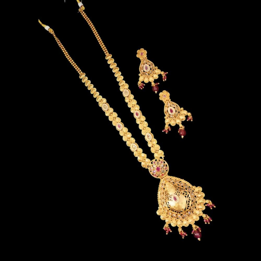 NAFJ Copper Gold Plated Pota Stone Long Necklace Set