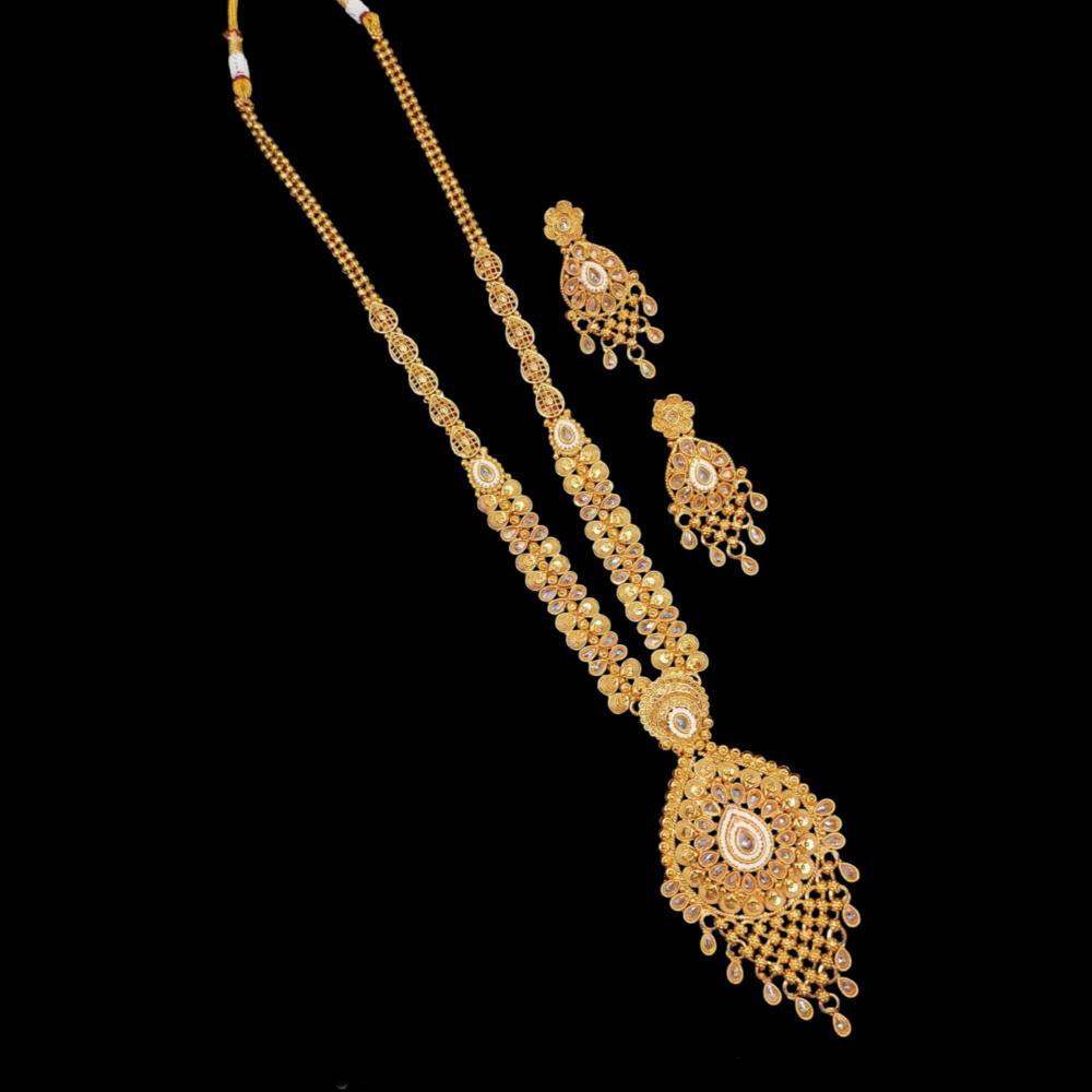 NAFJ Copper Gold Plated Pota Stone Long Necklace Set