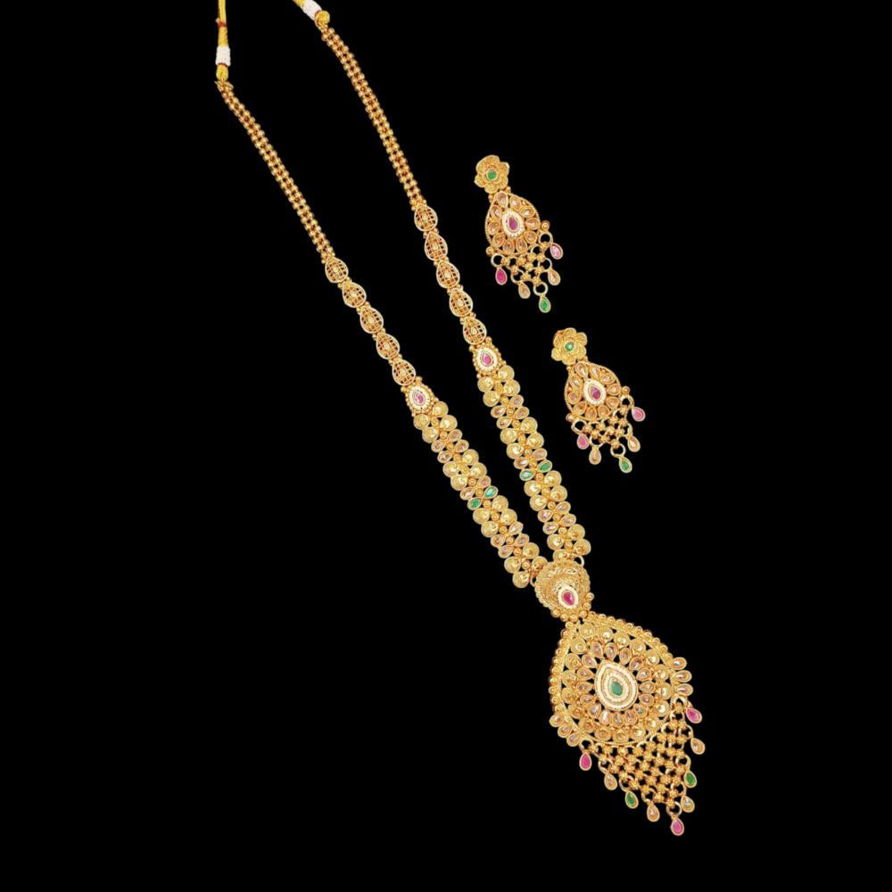 NAFJ Copper Gold Plated Pota Stone Long Necklace Set