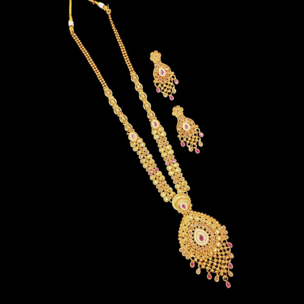 NAFJ Copper Gold Plated Pota Stone Long Necklace Set