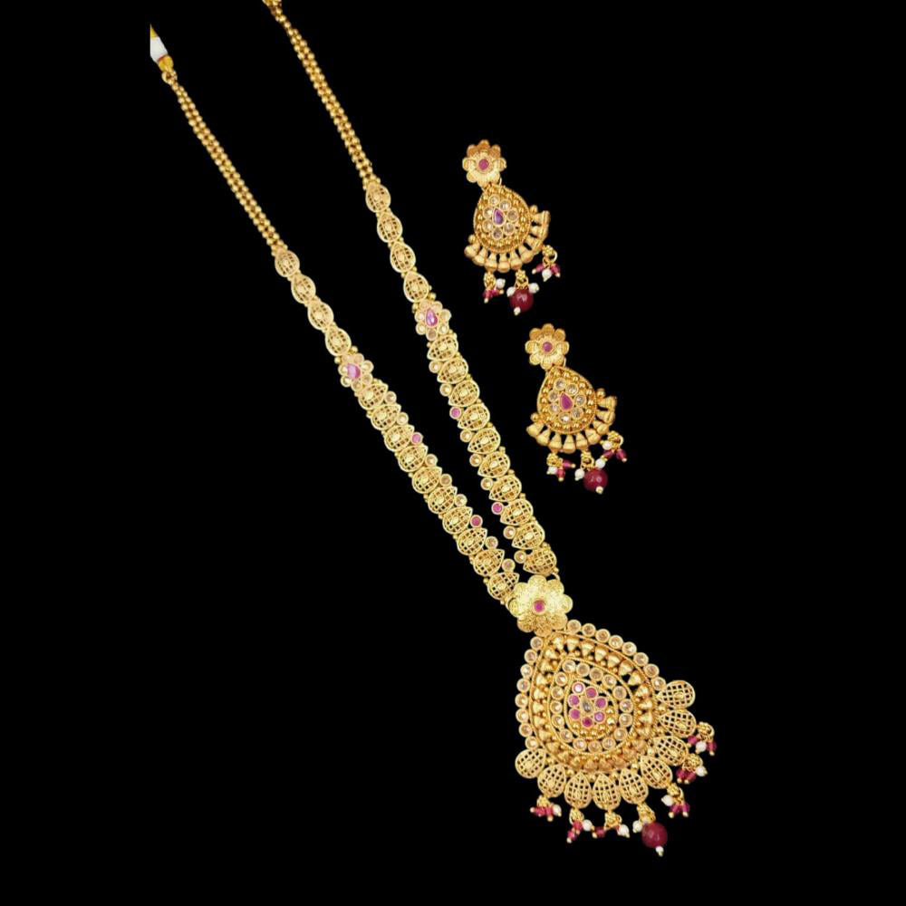 NAFJ Copper Gold Plated Pota Stone Long Necklace Set
