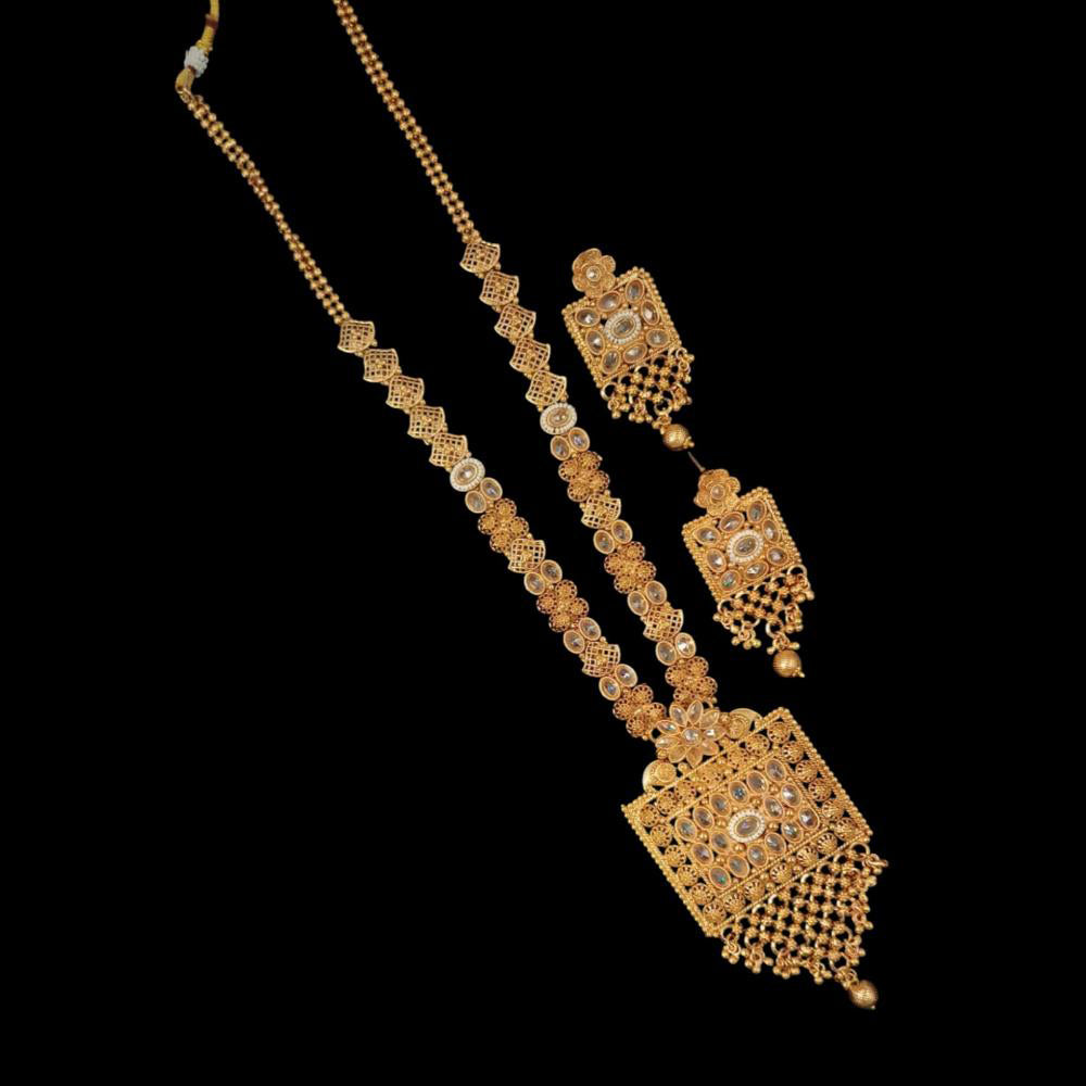 NAFJ Copper Gold Plated Pota Stone Long Necklace Set