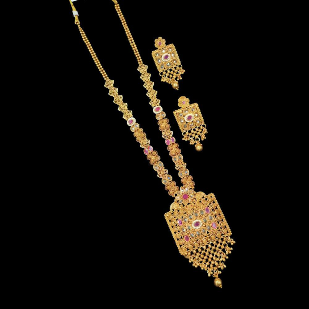 NAFJ Copper Gold Plated Pota Stone Long Necklace Set