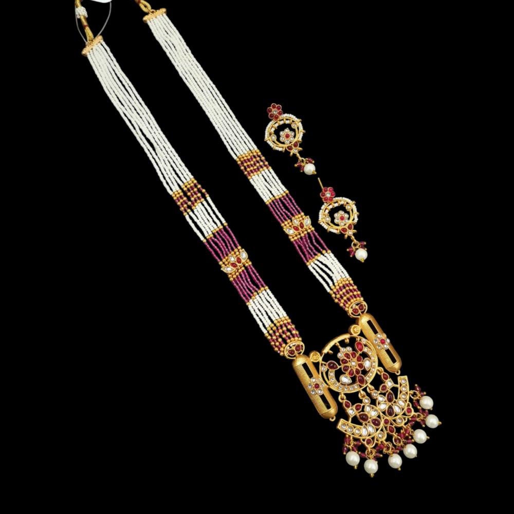 NAFJ Gold Plated Pearl Long Necklace Set