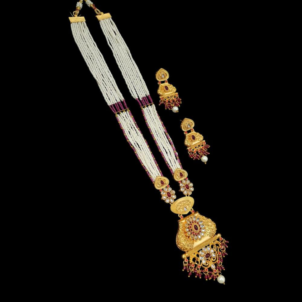NAFJ Gold Plated Pearl Long Necklace Set