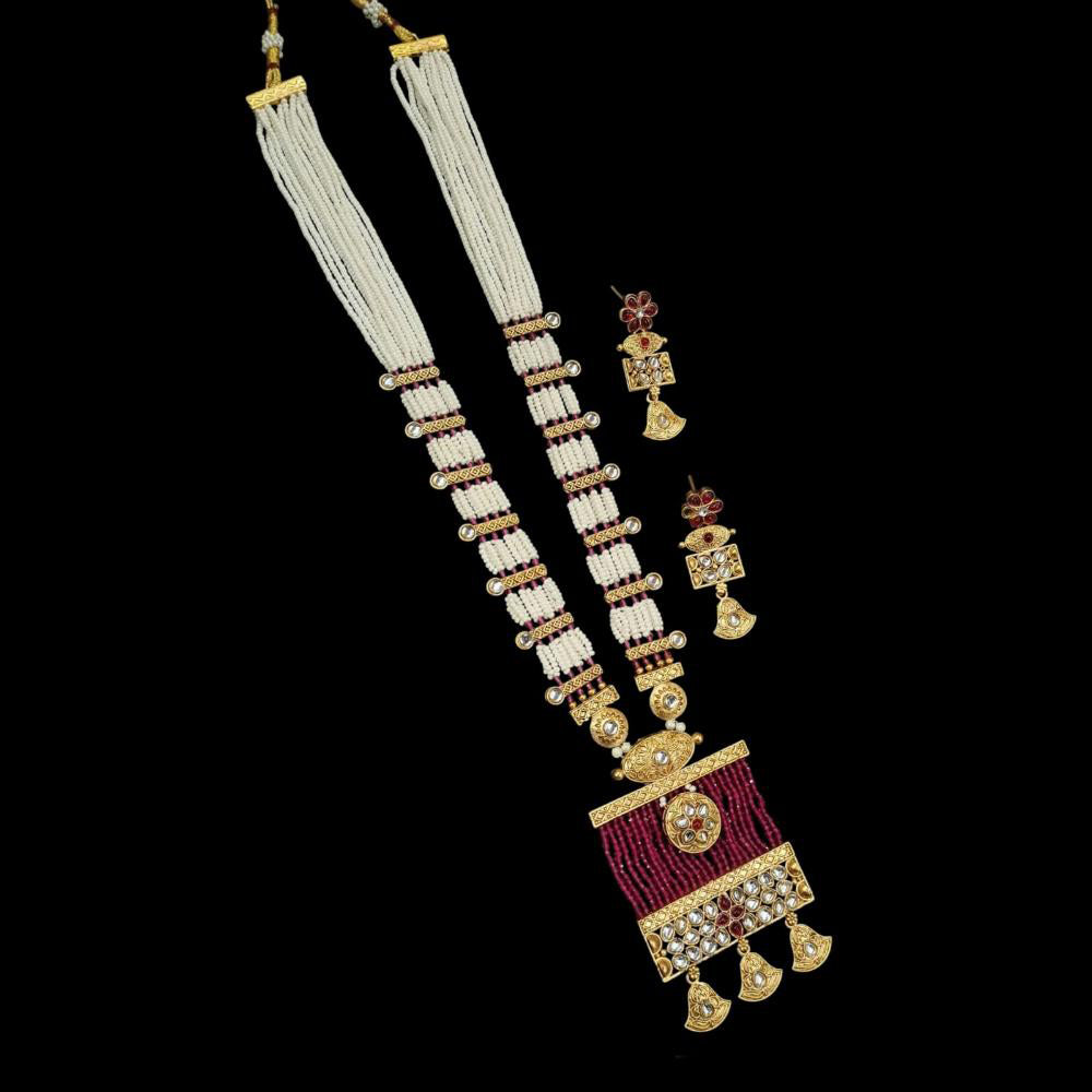 NAFJ Gold Plated Pearl Long Necklace Set