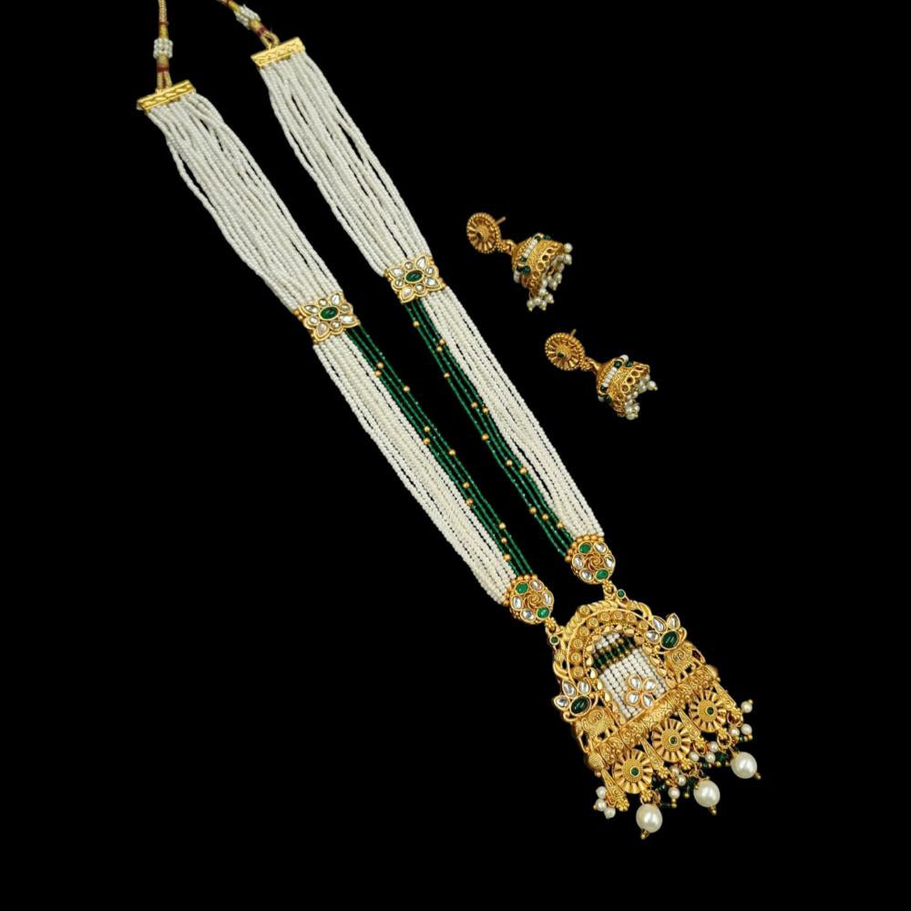 NAFJ Gold Plated Pearl Long Necklace Set